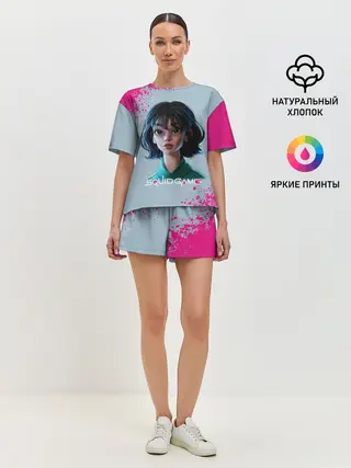 Женская пижама с шортами / 067 | Розовые брызги