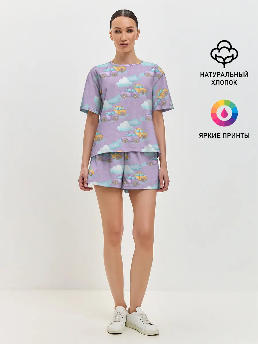 Женская пижама с шортами / детские машинки