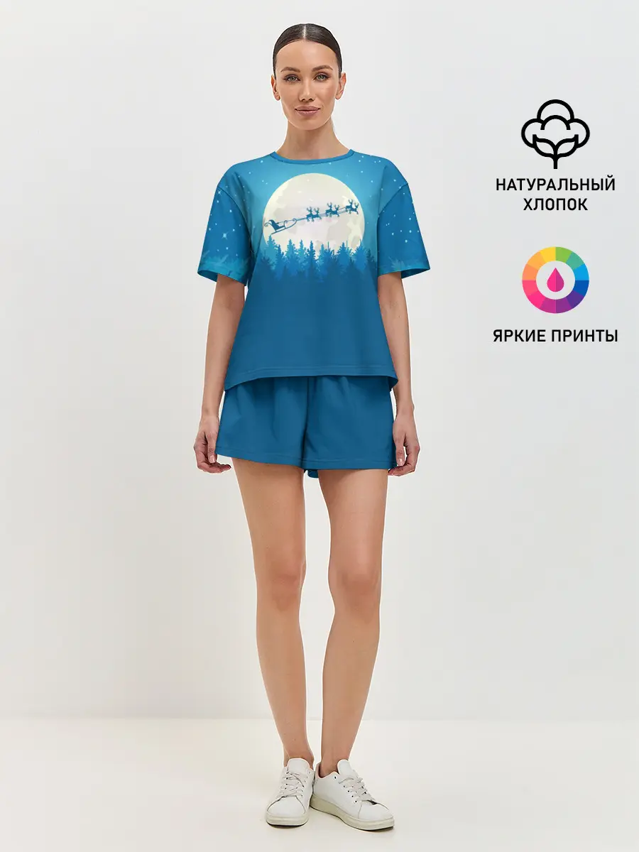 Женская пижама с шортами / Санта с Оленями