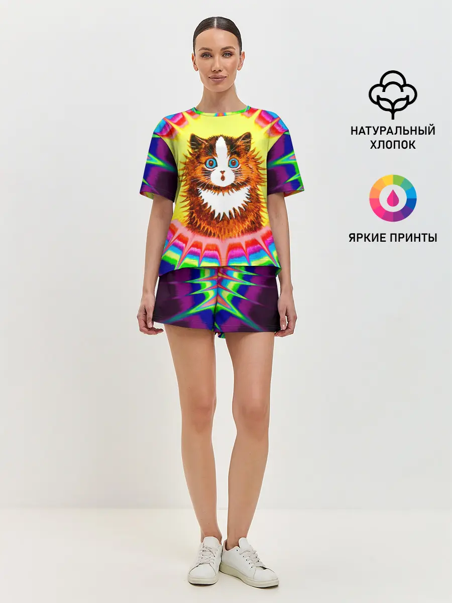 Женская пижама с шортами / Psychedelic Rainbow Cat