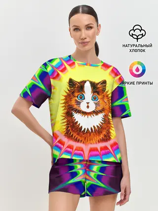 Женская пижама с шортами / Psychedelic Rainbow Cat