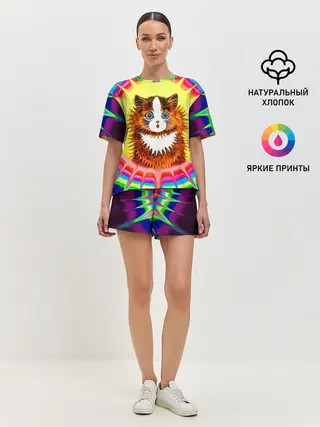 Женская пижама с шортами / Psychedelic Rainbow Cat