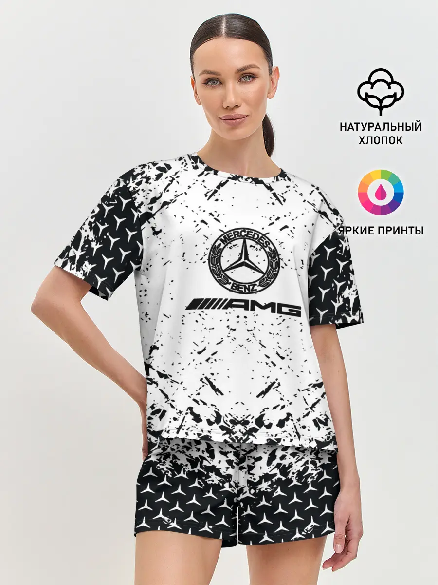 Женская пижама с шортами / Mercedes | брызги красок,