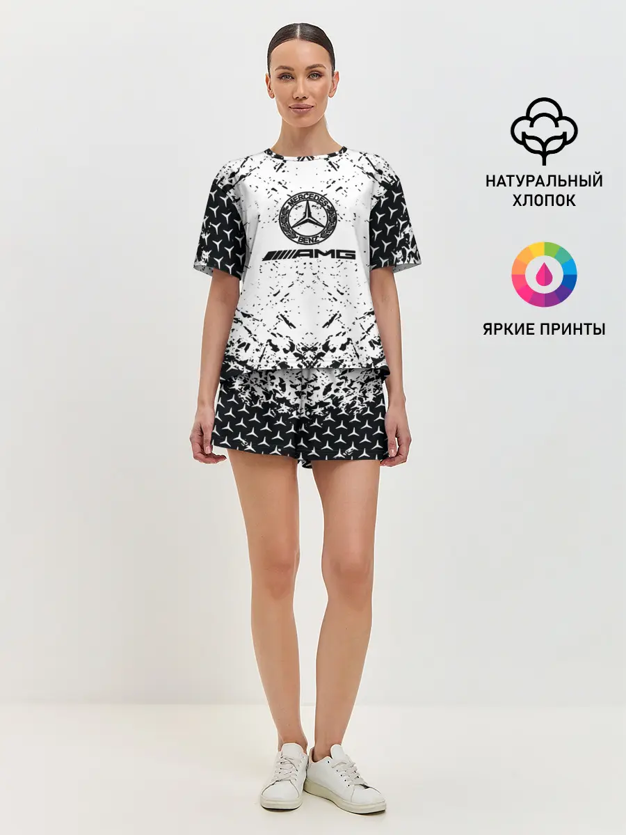 Женская пижама с шортами / Mercedes | брызги красок,