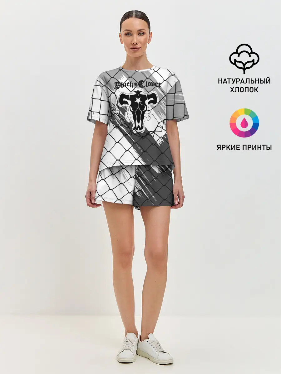 Женская пижама с шортами / Чёрный клевер бык за решеткой.