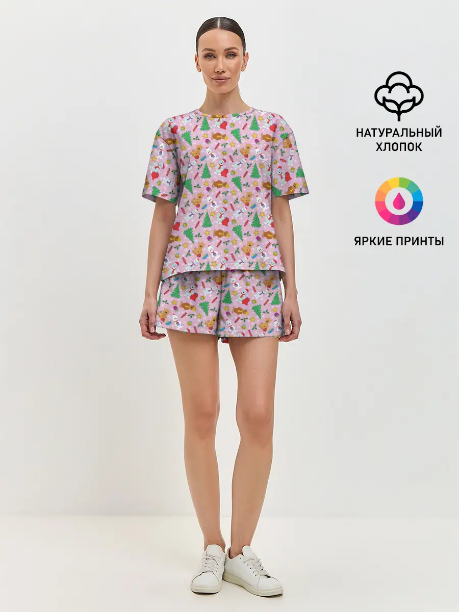 Женская пижама с шортами / Новогодние Зверюшки