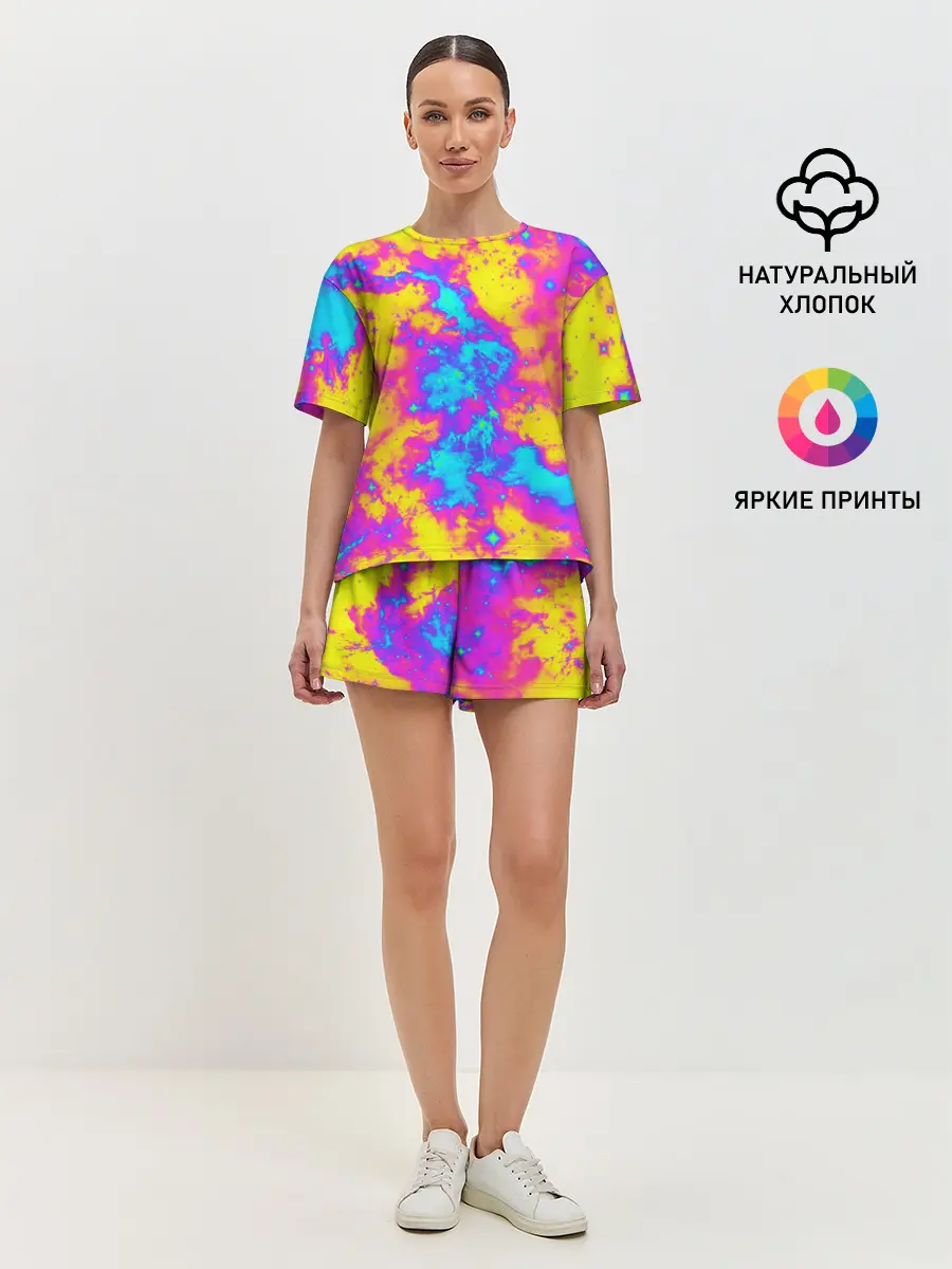 Женская пижама с шортами / Яркая абстракция космических красок