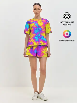 Женская пижама с шортами / Яркая абстракция космических красок