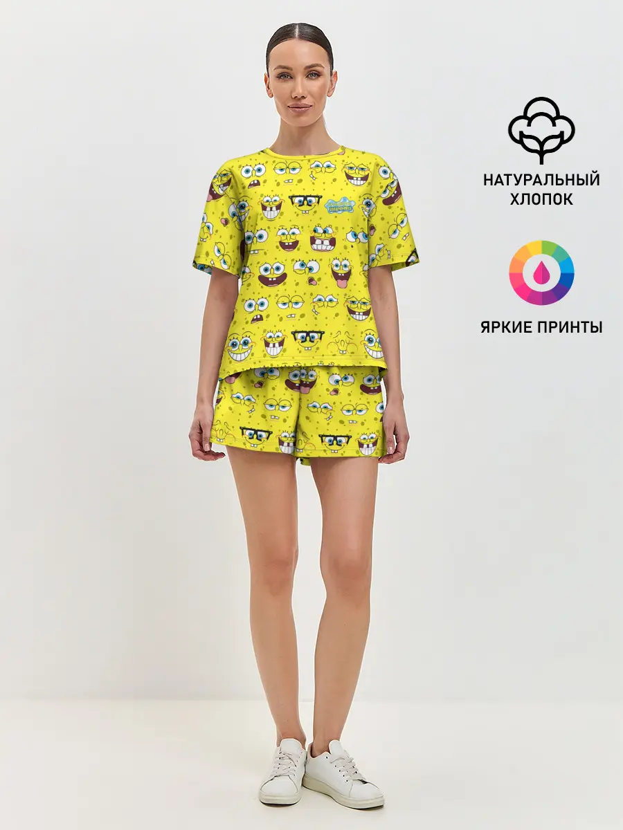 Женская пижама с шортами / Губка Боб паттерн