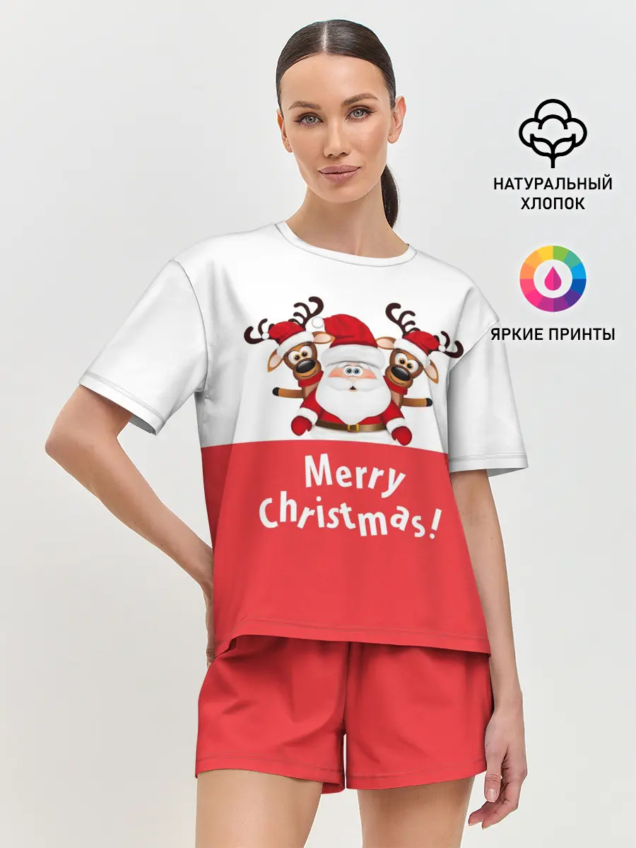 Женская пижама с шортами / Санта с 2 Оленями