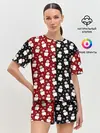 Женская пижама с шортами / Снеговики, снежинки и снег