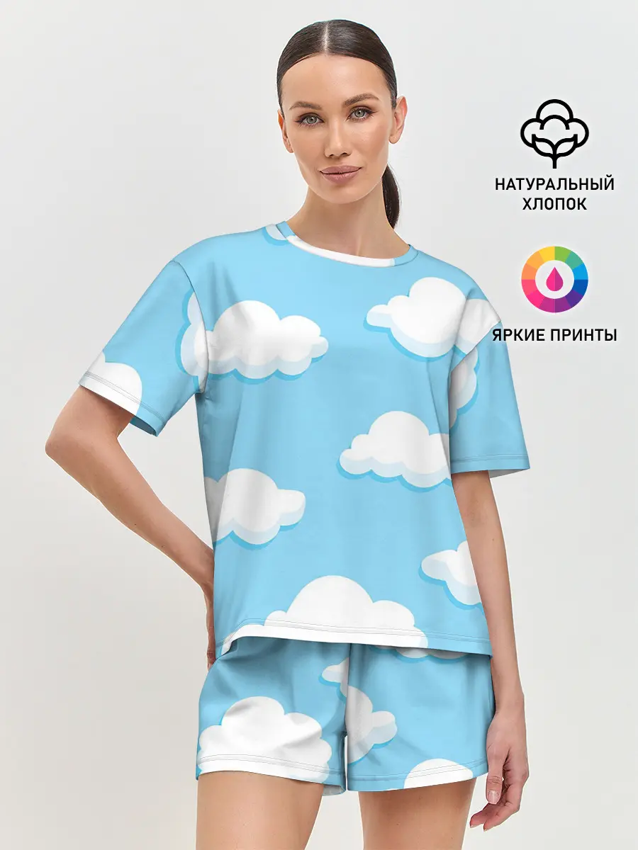 Женская пижама с шортами / Белые облака