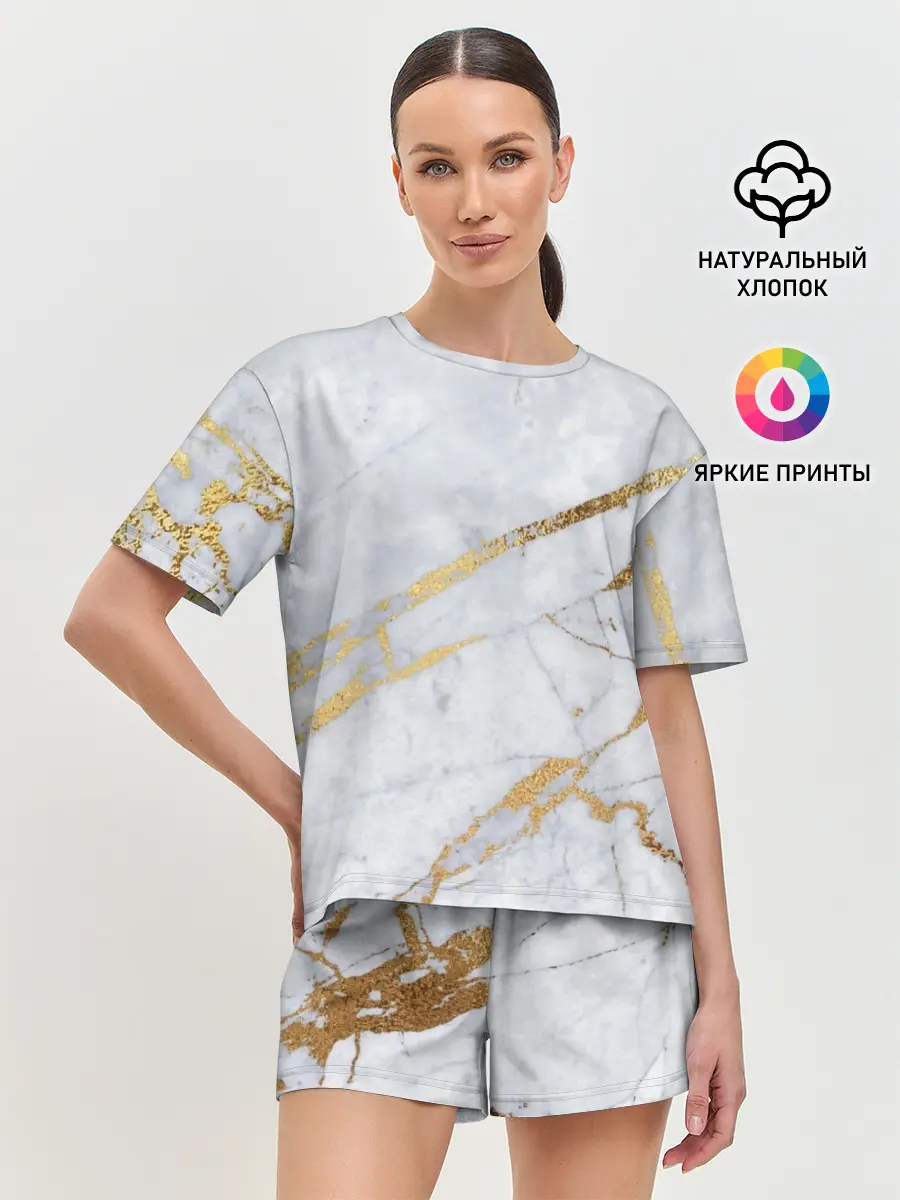 Женская пижама с шортами / Золото на белом