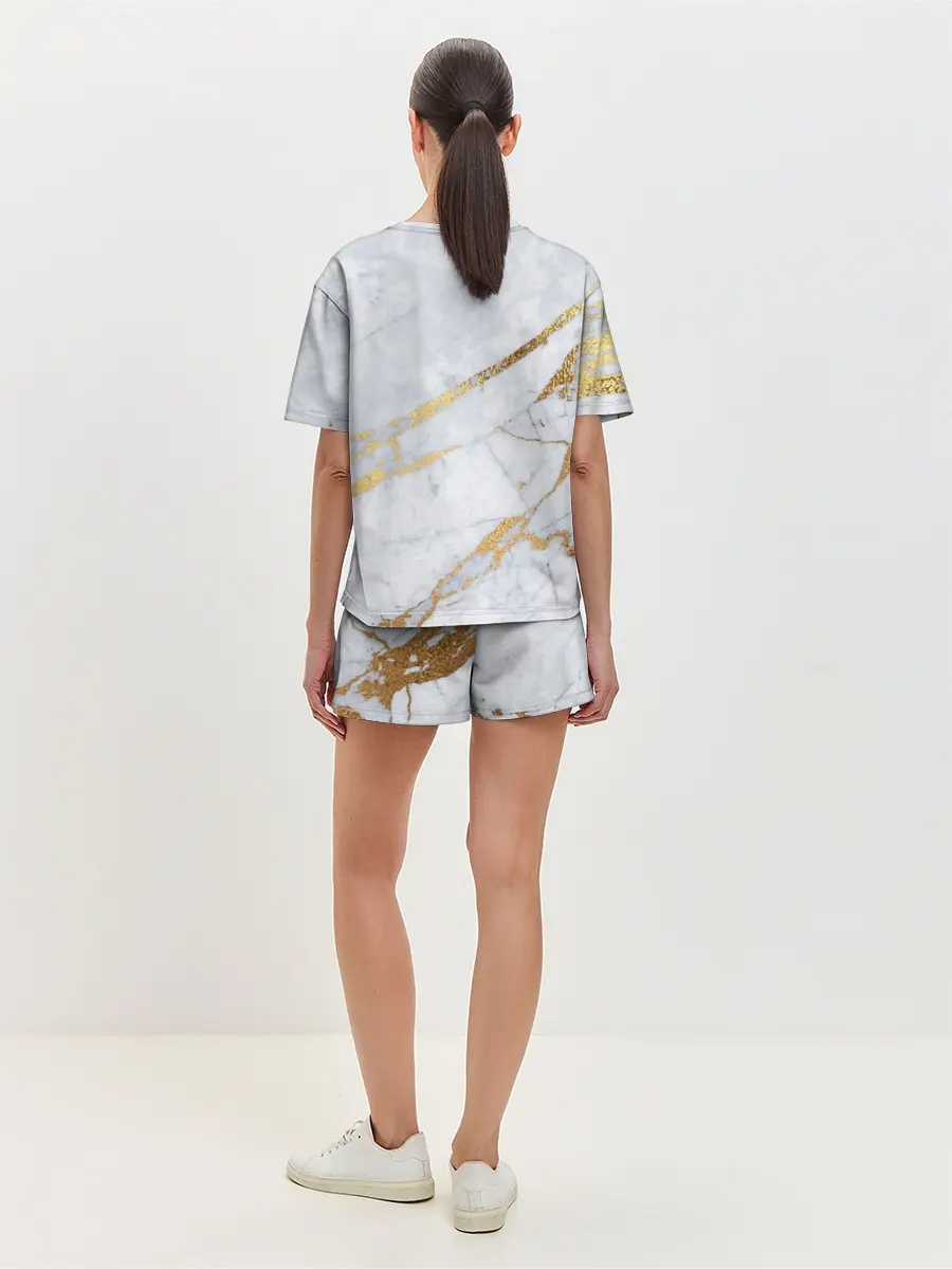 Женская пижама с шортами / Золото на белом