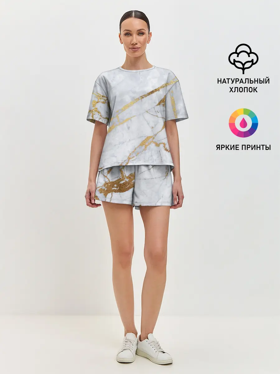 Женская пижама с шортами / Золото на белом