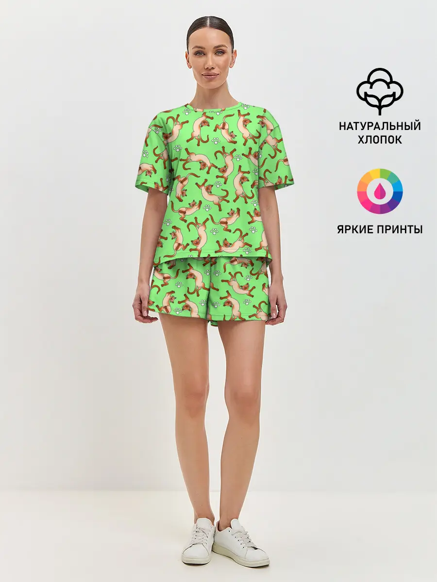 Женская пижама с шортами / Сиамские коты