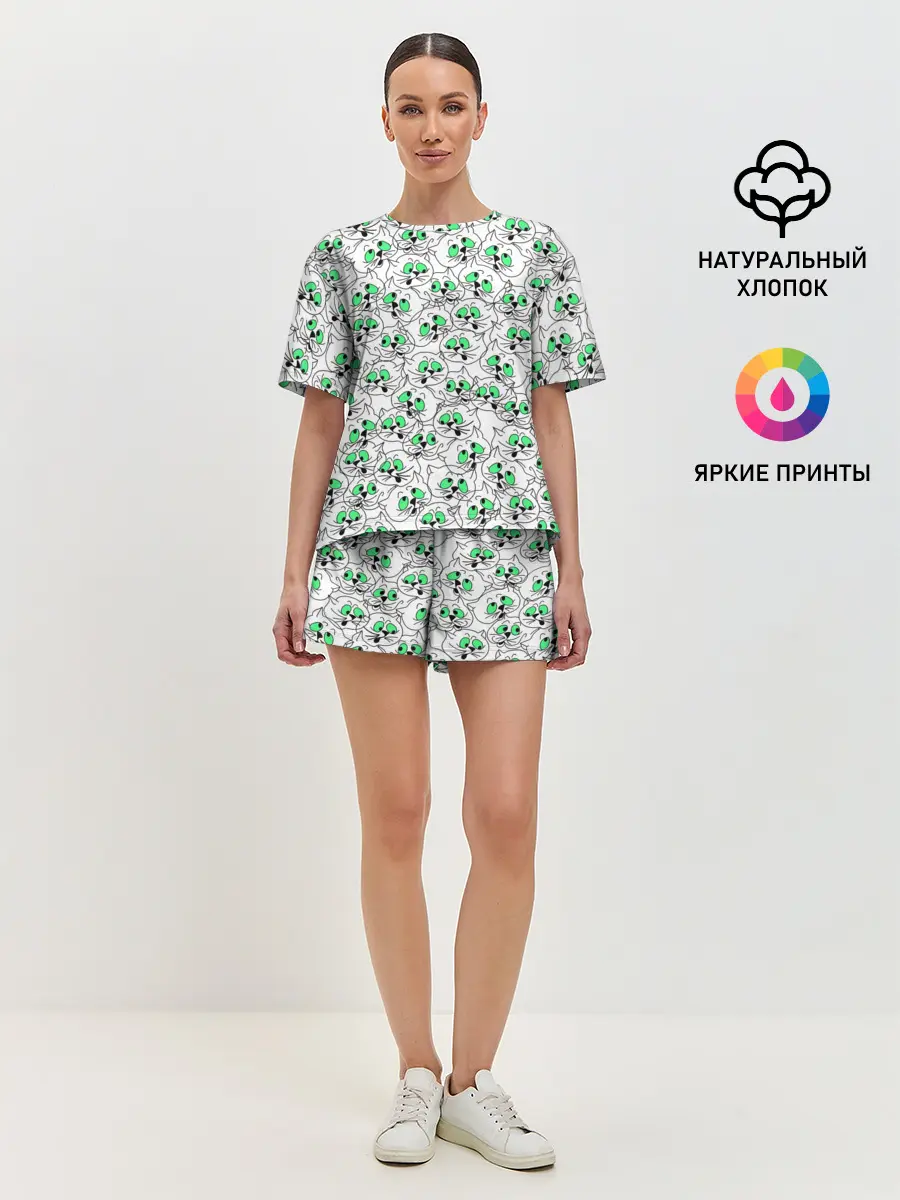 Женская пижама с шортами / Веселые кошачьи глазки