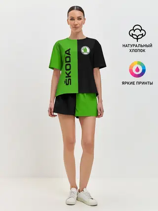 Женская пижама с шортами / SKODA черно-зеленый