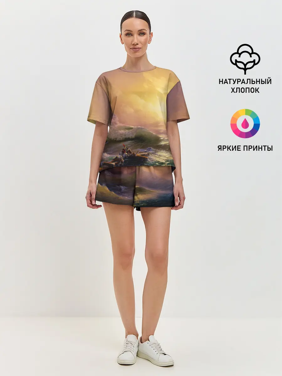 Женская пижама с шортами / Шторм в море девятый вал