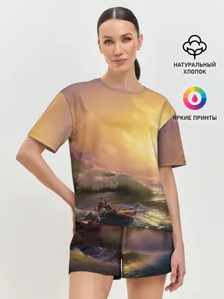 Женская пижама с шортами / Шторм в море девятый вал