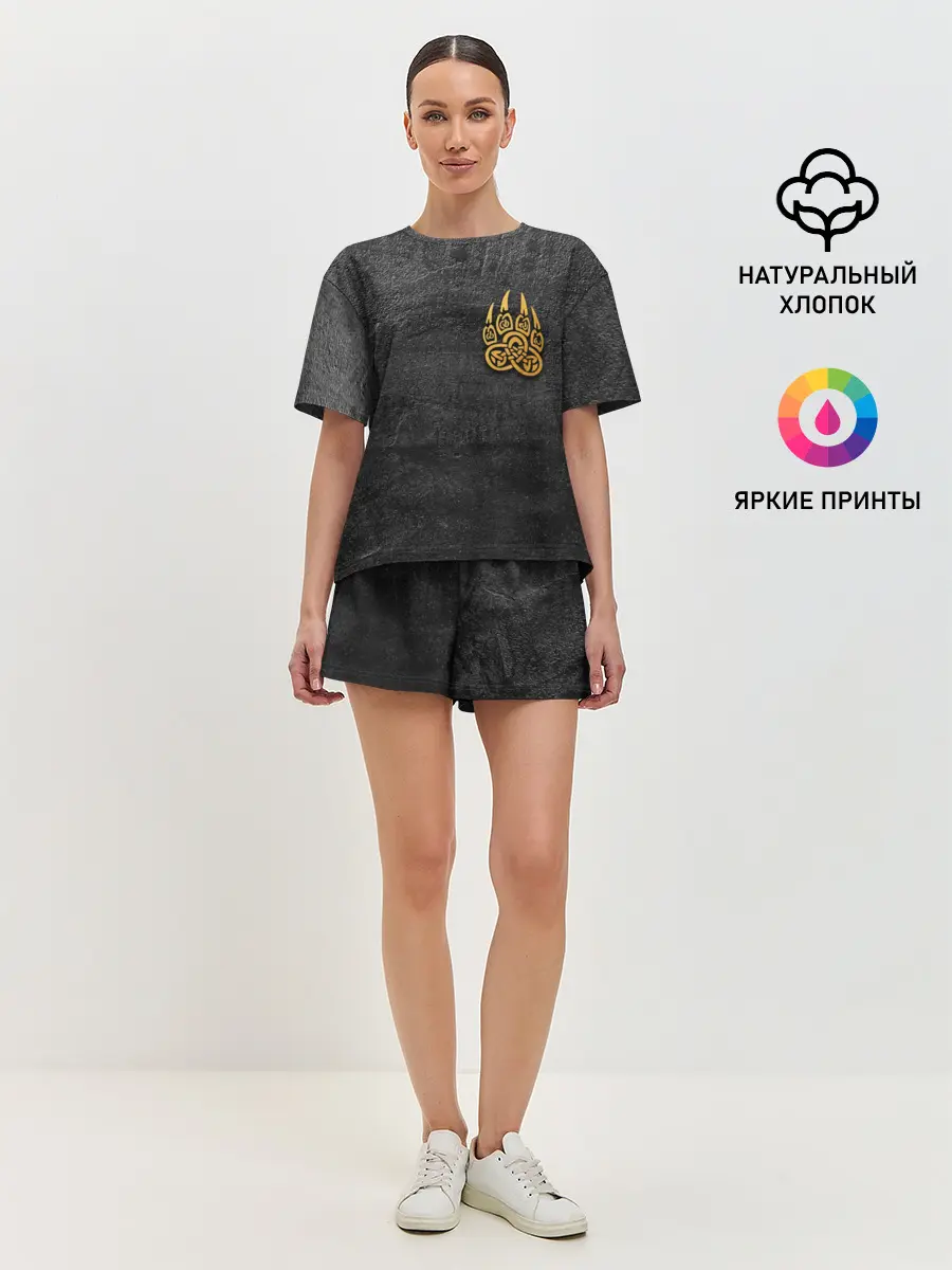 Женская пижама с шортами / Волчий отпечаток золотом | Символ Велеса