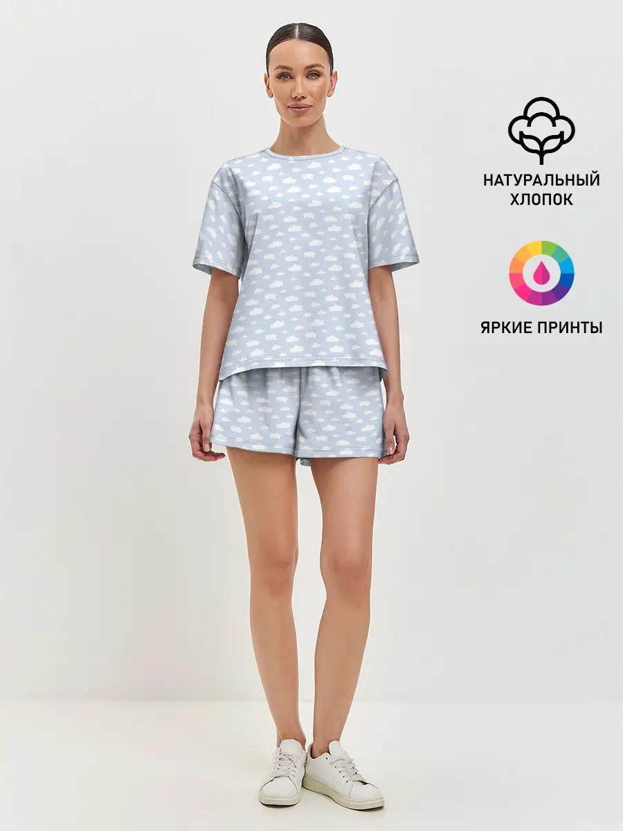 Женская пижама с шортами / Принт с облаками