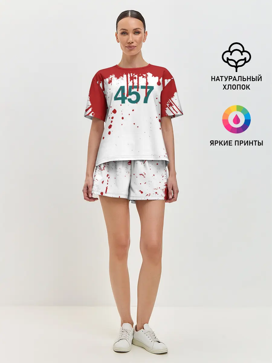Женская пижама с шортами / ИГРА В КАЛЬМАРА ПЕРСОНАЖ 457 КРОВЬ