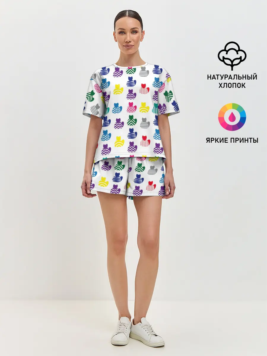 Женская пижама с шортами / Узор из котов