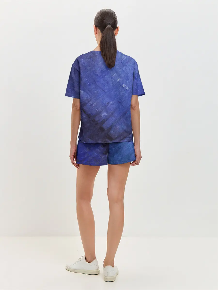 Женская пижама с шортами / Синие акварельные мазки