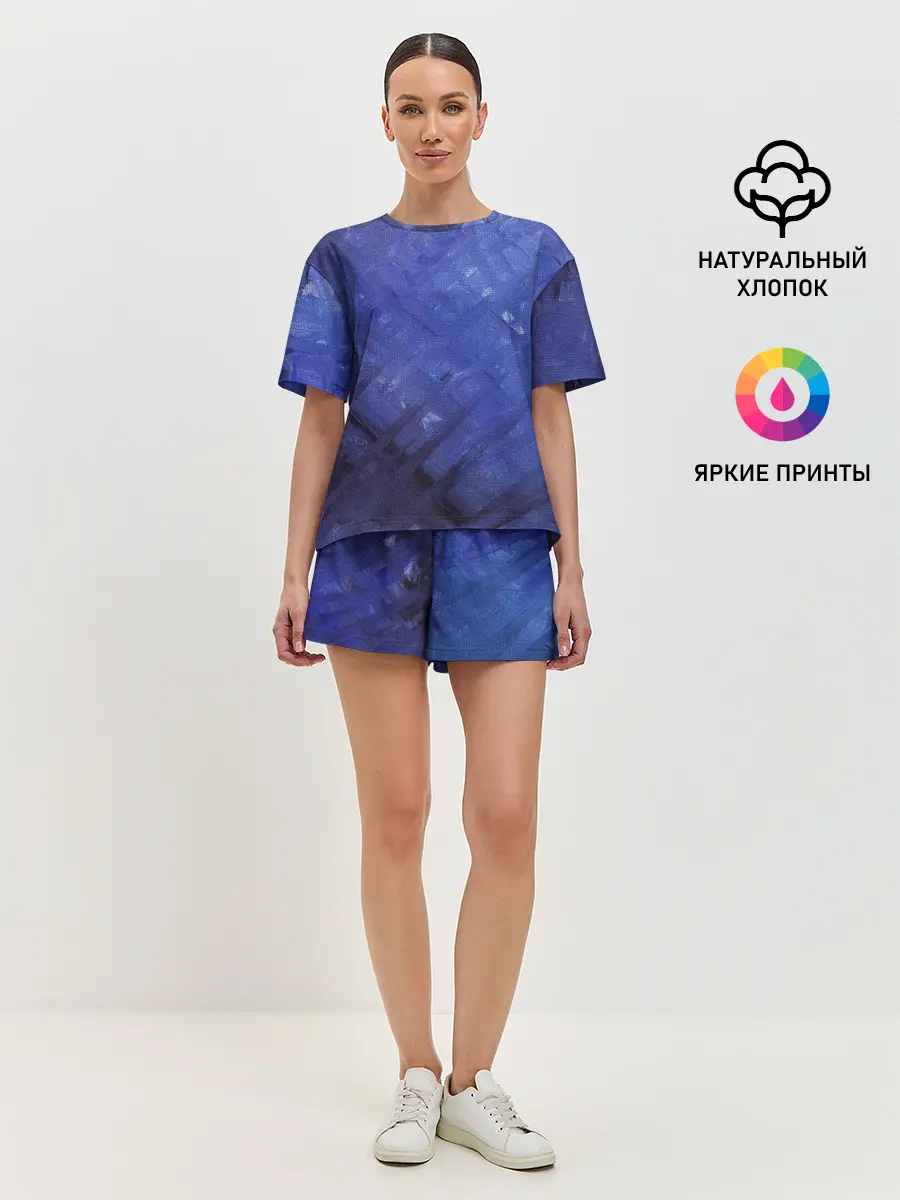 Женская пижама с шортами / Синие акварельные мазки