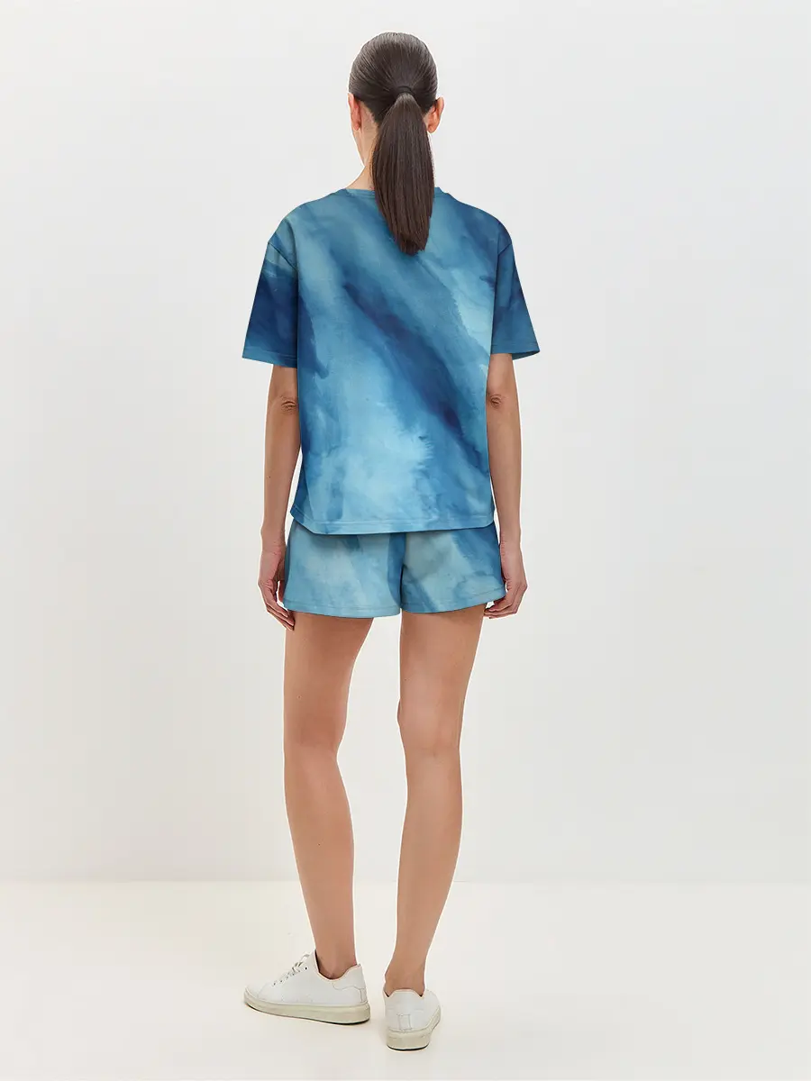 Женская пижама с шортами / Голубой мрамор