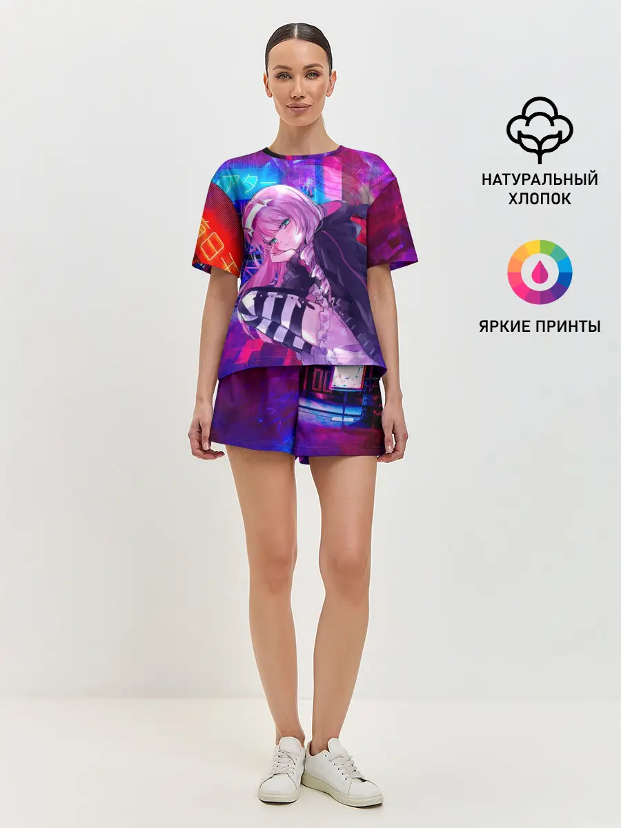 Женская пижама с шортами / Zero Two в неоновом городе