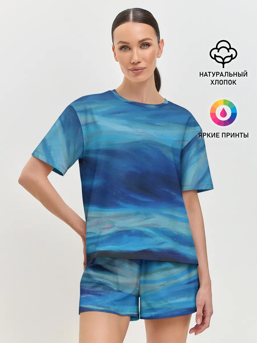 Женская пижама с шортами / Акварельное море