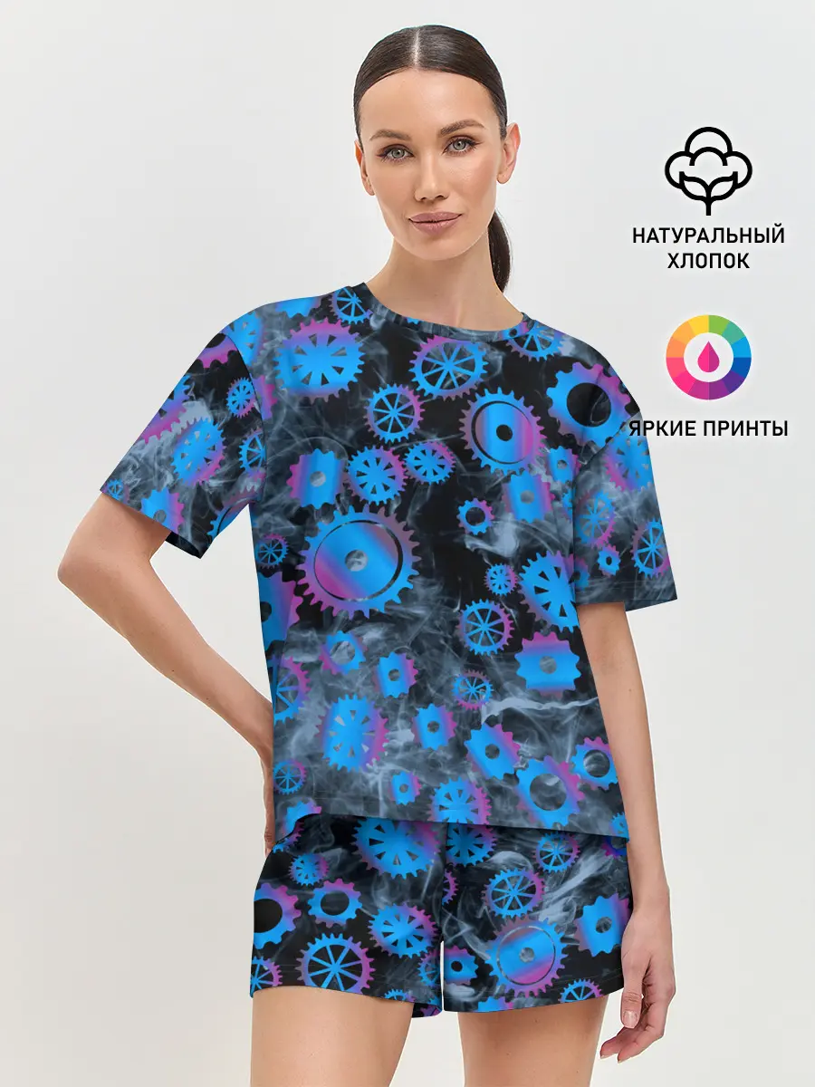 Женская пижама с шортами / механизм и дым, стимпанк