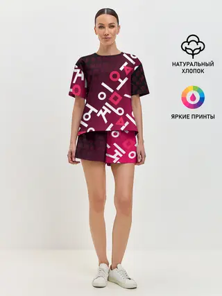 Женская пижама с шортами / ИГРА В КАЛЬМАРА, ИЕРОГЛИФЫ ЛОГО