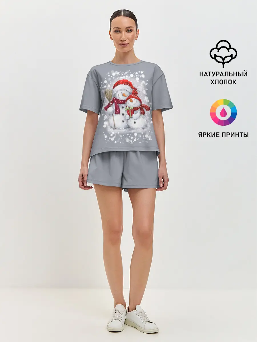 Женская пижама с шортами / Два снеговика