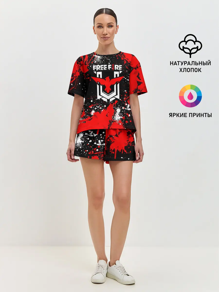 Женская пижама с шортами / Free Fire: Брызги и капли красок.