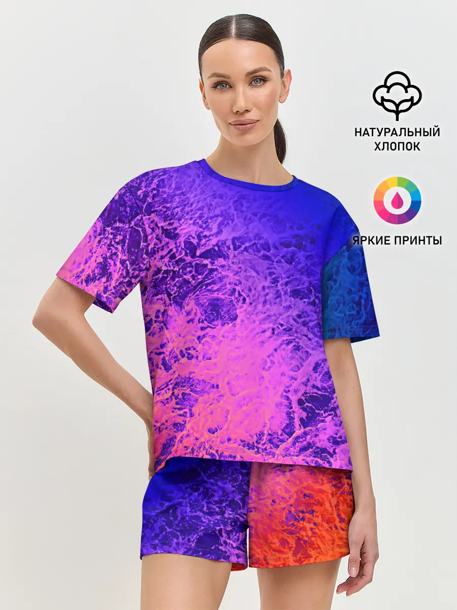 Женская пижама с шортами / Абстрактный пурпурно-синий