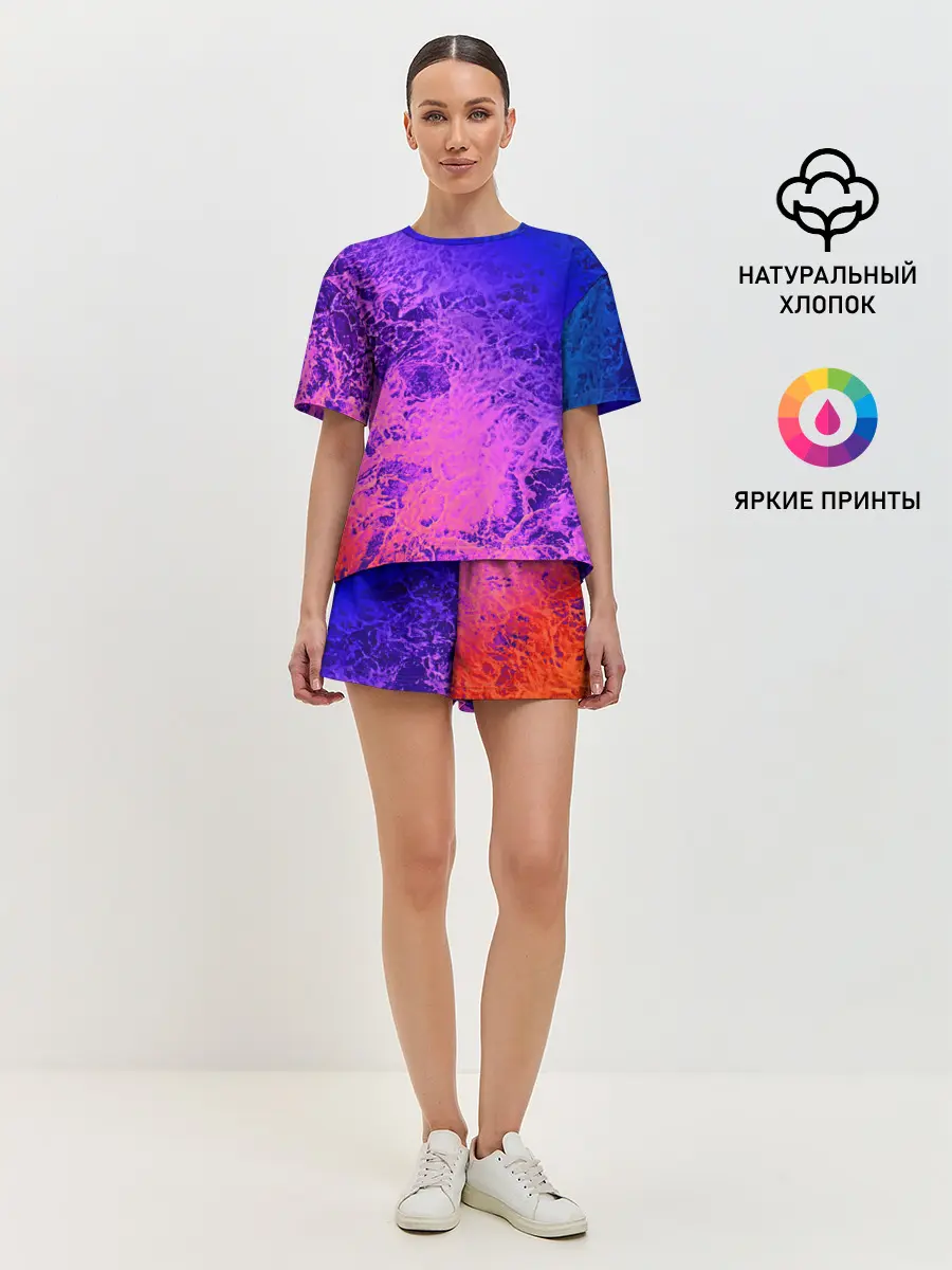 Женская пижама с шортами / Абстрактный пурпурно-синий