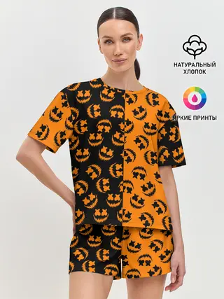 Женская пижама с шортами / УЛЫБКА ТЫКВЫ / ХЕЛЛОУИН