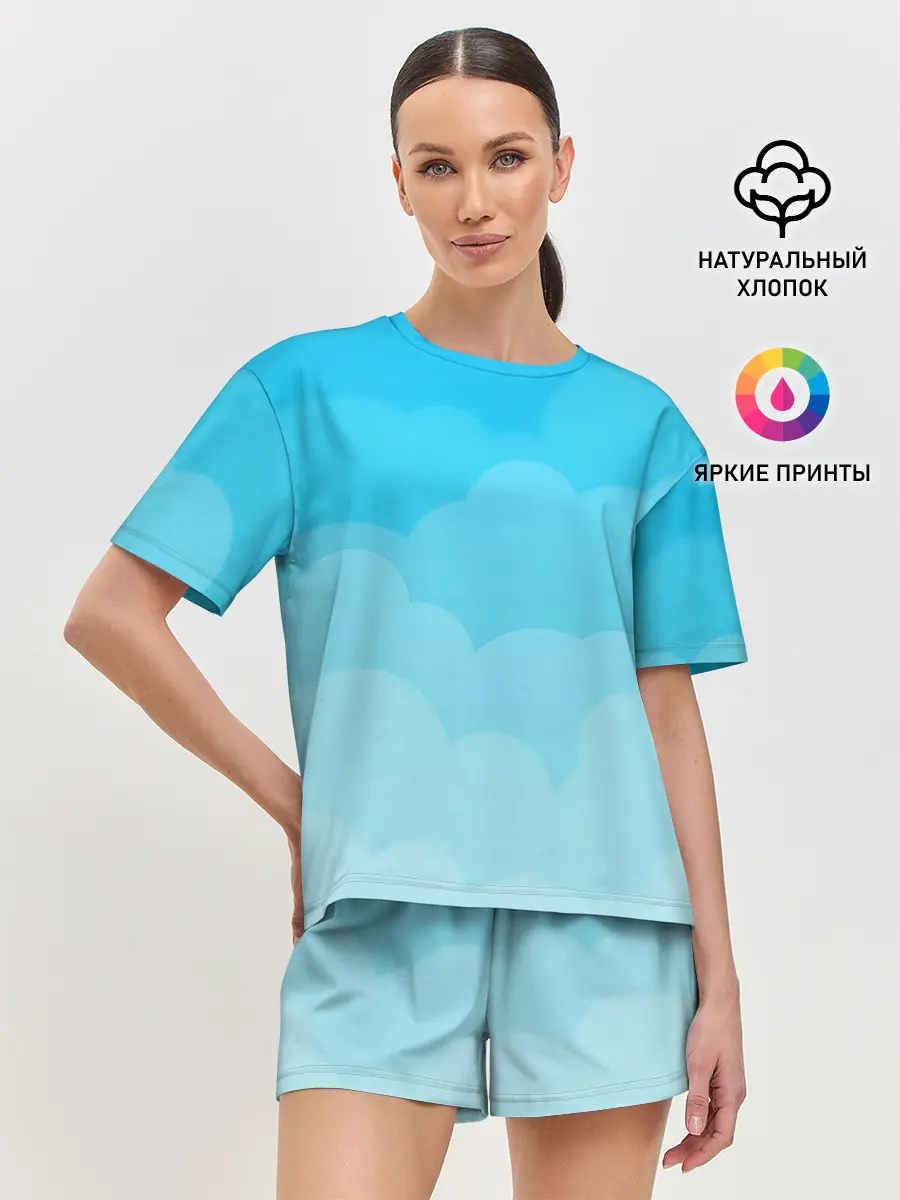 Женская пижама с шортами / Голубые облака