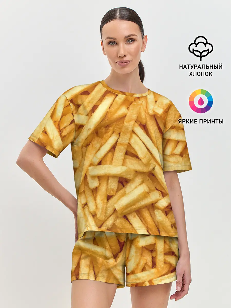 Женская пижама с шортами / Картошка фри/Фастфуд