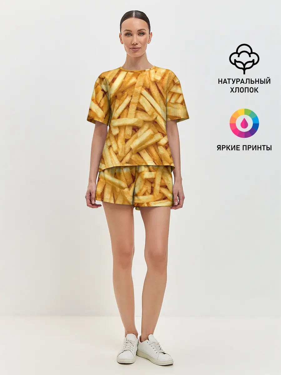 Женская пижама с шортами / Картошка фри/Фастфуд