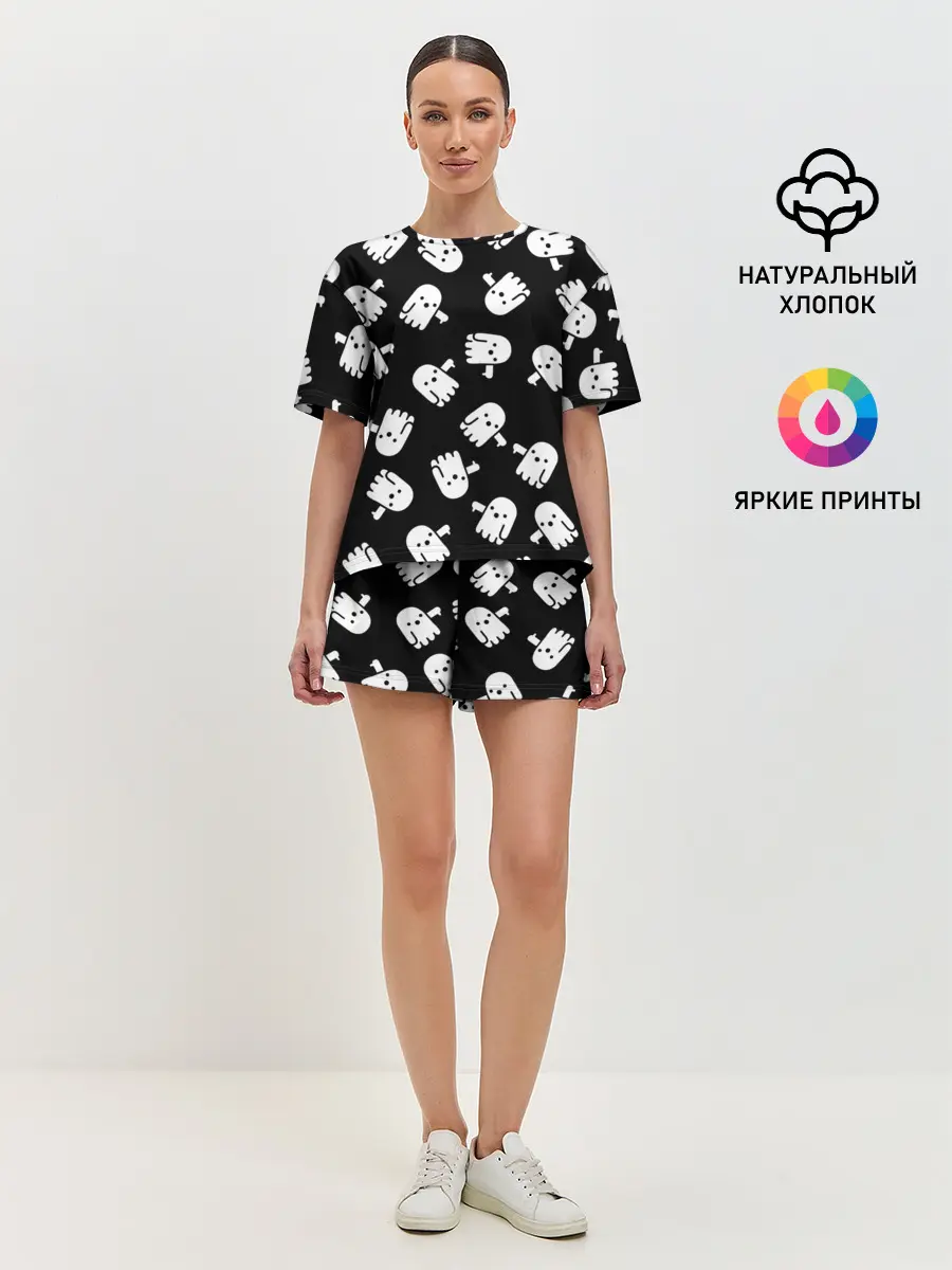 Женская пижама с шортами / ПРИВИДЕНИЯ УЗОР / HALLOWEEN