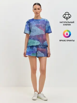 Женская пижама с шортами / Гуашевые облака