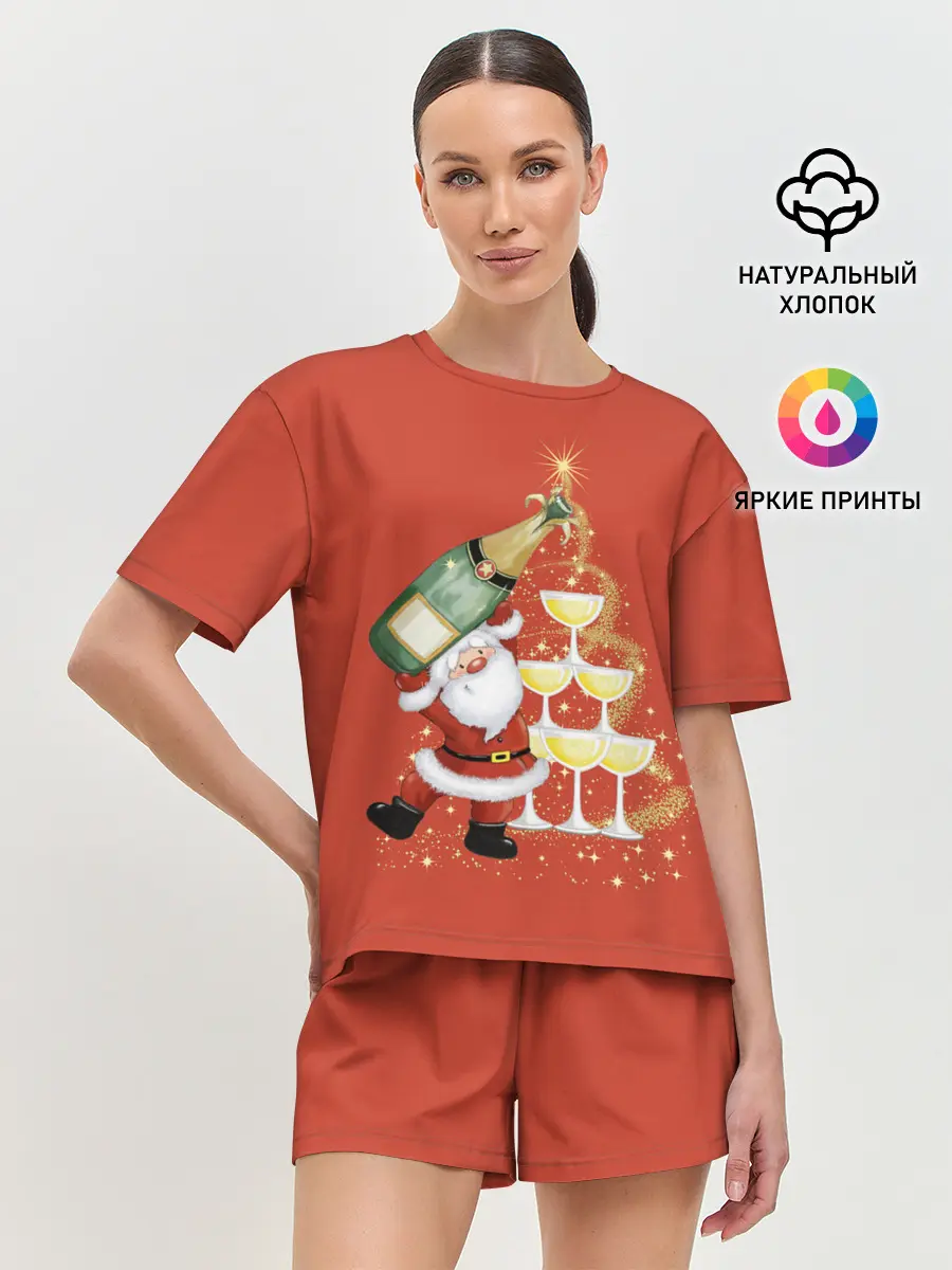 Женская пижама с шортами / Дед Мороз и шампанское