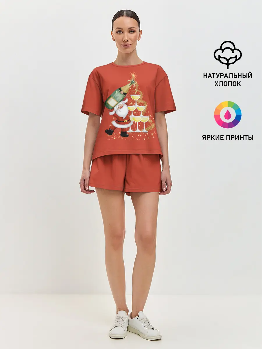 Женская пижама с шортами / Дед Мороз и шампанское