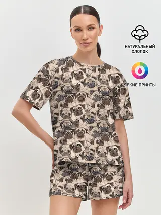 Женская пижама с шортами / Мопсы