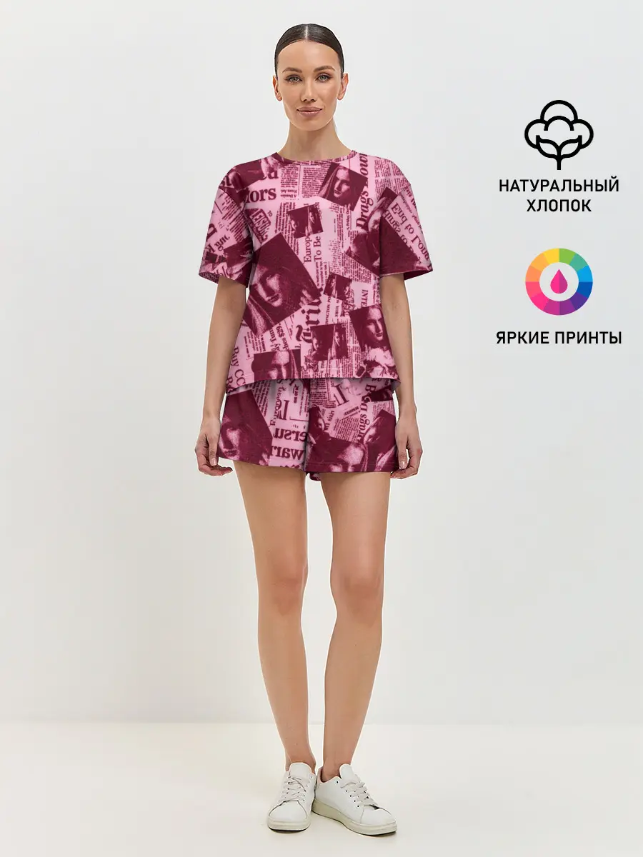Женская пижама с шортами / newspaper fashion