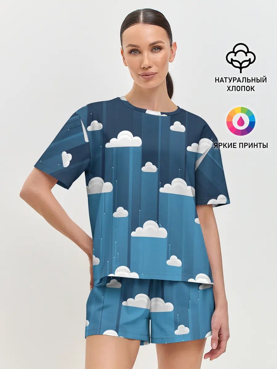 Женская пижама с шортами / Облака в очереди